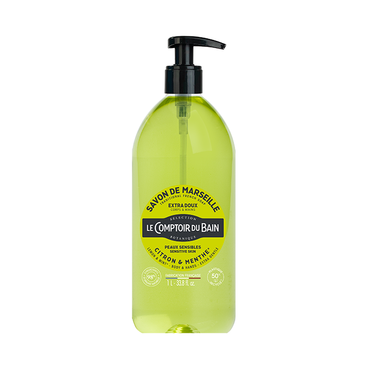 Savon de marseille liquide citron & menthe Le Comptoir du Bain - flacon-pompe de 1 L
