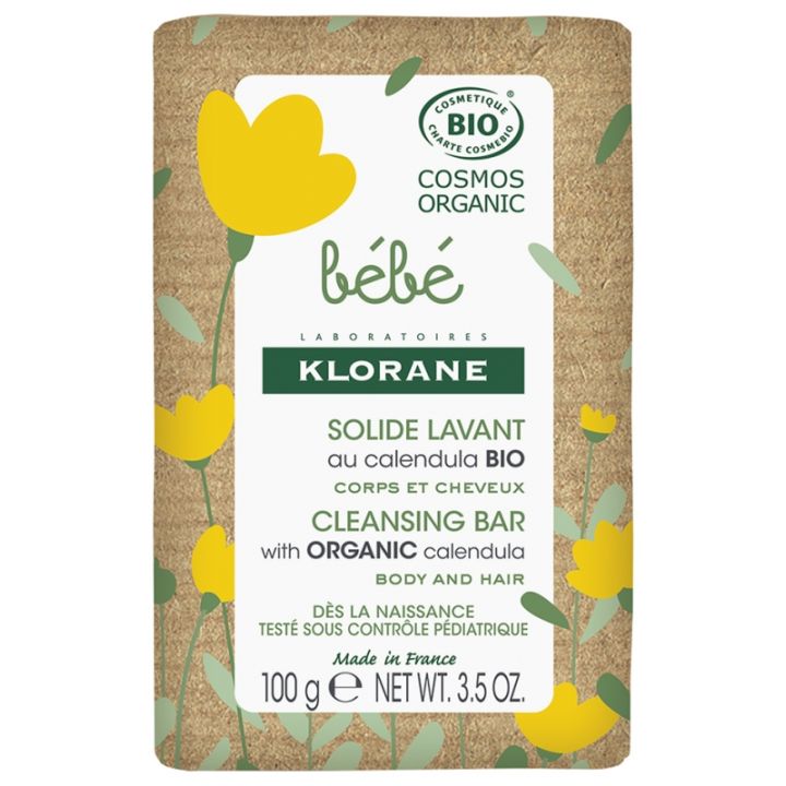 Solide lavant corps et cheveux bio bébé Klorane - savon de 100g