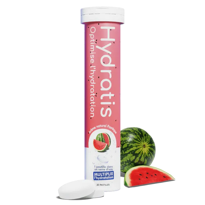 Solution d'hydratation goût pastèque Hydratis - tube de 20 pastilles effervescentes