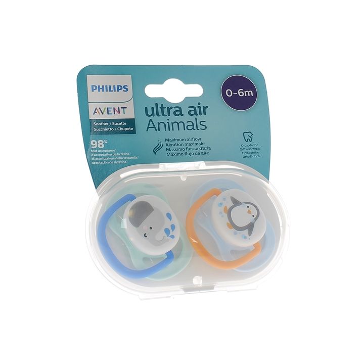 Sucettes Avent classic 0 à 6 mois Animals - lot de 2 sucettes
