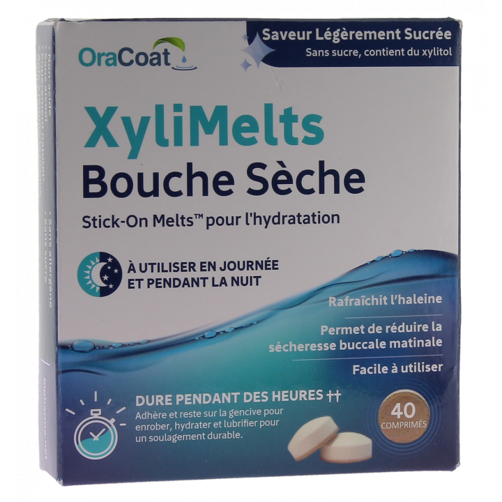 XyliMelts Pastille adhésive contre la bouche sèche saveur légèrement sucrée - boîte de 40 comprimés