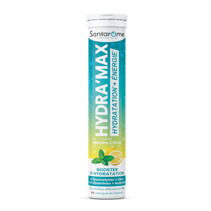 Hydra'max solution d'hydratation arôme menthe citron Santarome - 20 pastilles effervescentess effervescentes