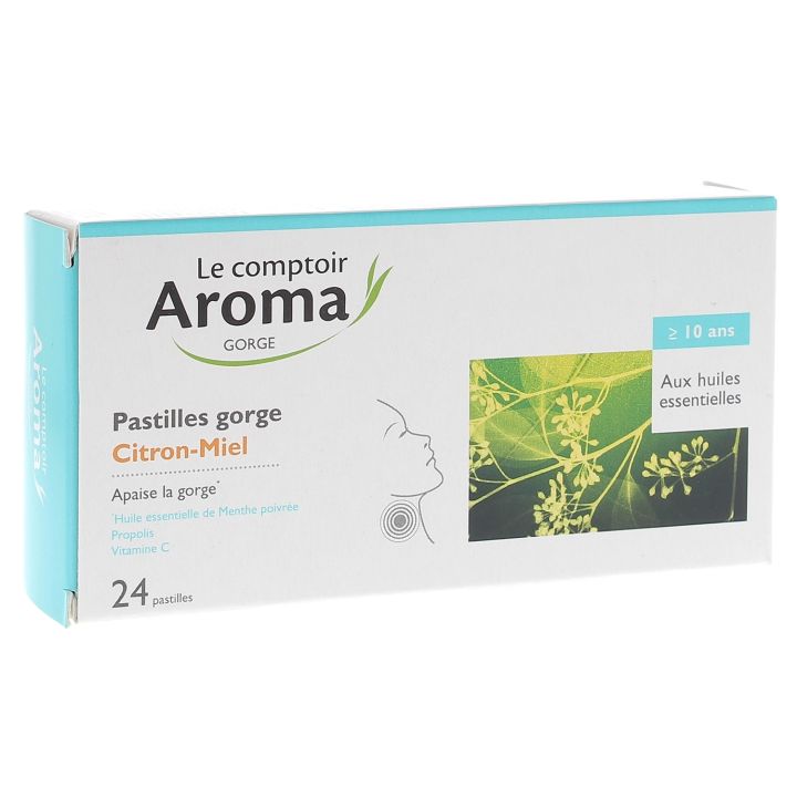 Pastille gorge citron-miel Le Comptoir Aroma - boite de 24 pastilles