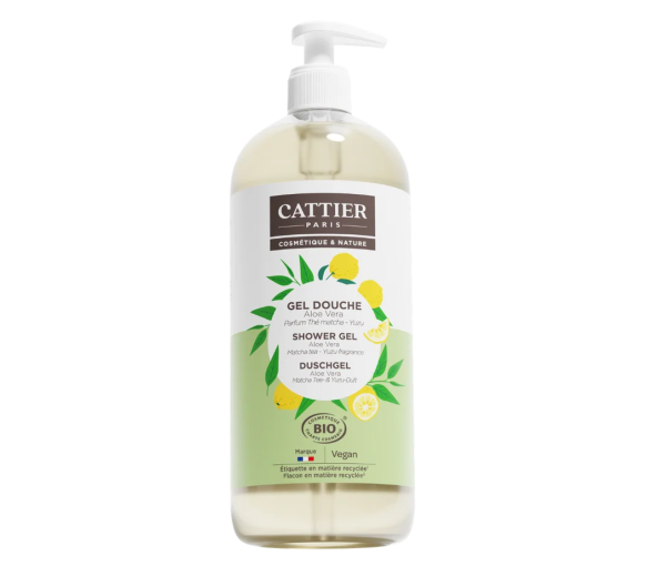 Gel douche Aloe Vera parfum Thé Matcha Yuzu bio Cattier - flacon-pompe de 1L