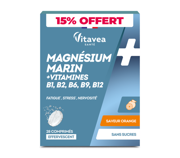 Magnésium marin et vitamines saveur orange Vitavea - offre spéciale boite de 28 comprimés