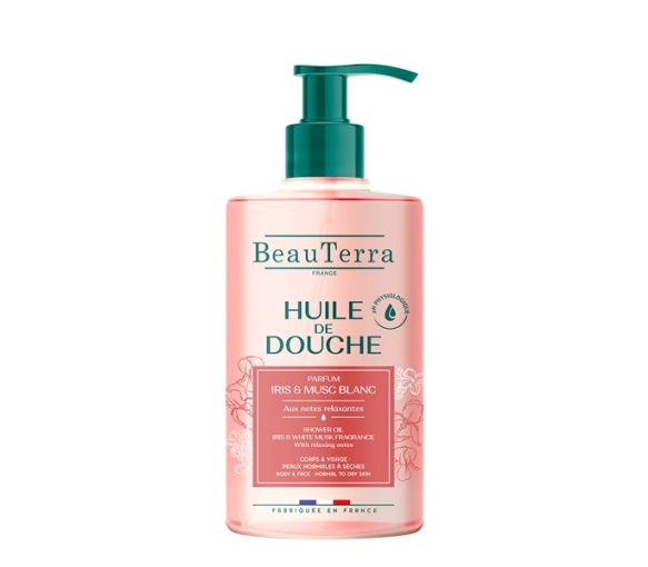 Huile de douche parfum Iris & Musc Blanc Beauterra - flacon-pompe de 750ml - image 1