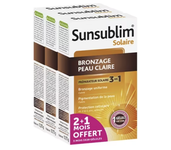 Sunsublim solaire bronzage peau claire Nutreov - 3 boites de 28 gélules