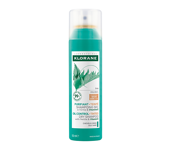 Shampooing sec à l'Ortie purifiant teinté cheveux gras bruns Klorane - spray de 150ml - image 1