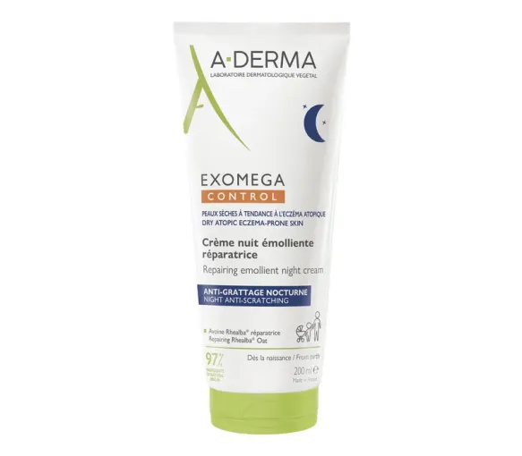 Exomega Control crème nuit émolliente réparatrice A-Derma - tube de 200ml