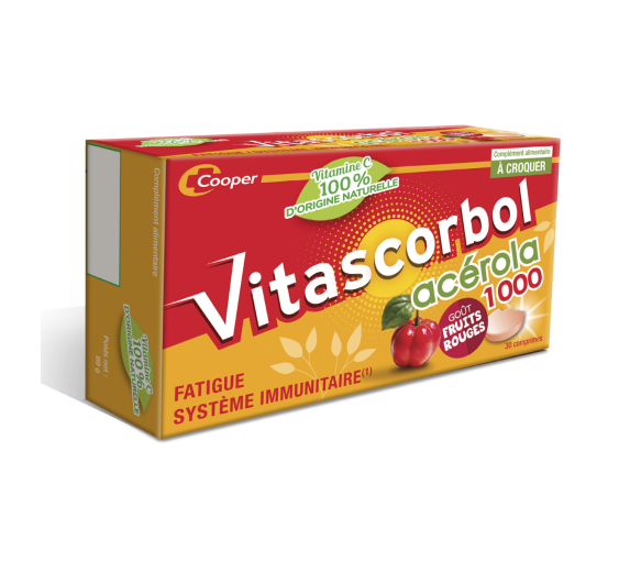 Vitascorbol Acérola 1000 goût fruits rouges - boite de 30 comprimés à croquer - image 1