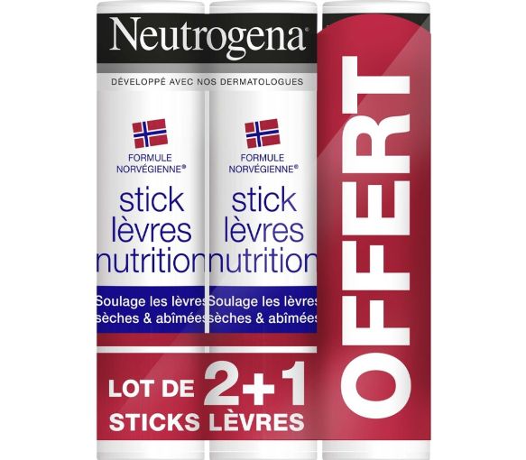 Stick lèvre Neutrogena - lot de 2 sticks + 1 offert