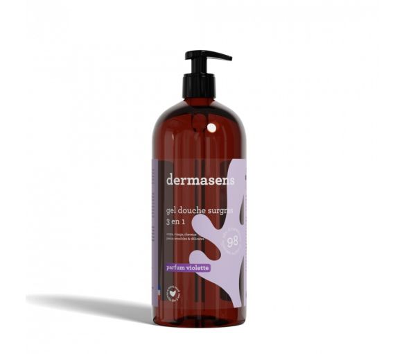 Gel douche surgras 3 en 1 parfum violette Dermasens Marque Verte - flacon-pompe de 1L
