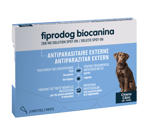Fiprodog Spot on 268 mg grand chien 20-40 kg Biocanina - boîte de 3 pipettes - image 1