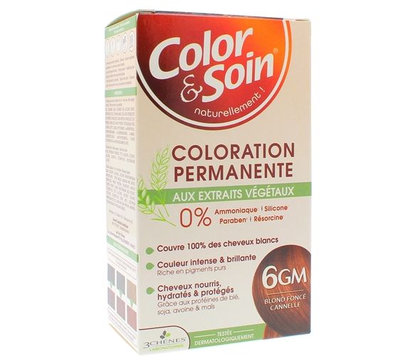 Color & Soin Coloration permanente aux extraits végétaux blond foncé cannelle 6GM Les 3 Chênes - kit de 4 produits
