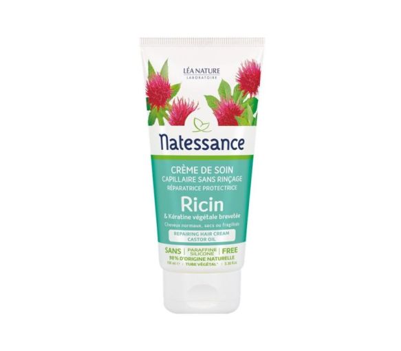 Crème de soin capillaire huile de ricin sans rinçage Natessance - tube de 100 ml