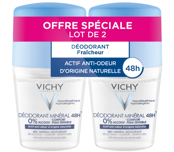 Déodorant minéral 48h sans sels d'aluminium Vichy - 2 roll-on de 50 ml - image 1