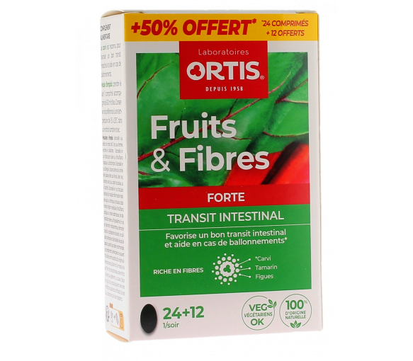 Fruits & Fibres Forte Transit intestinal Ortis - boite de 36 comprimés