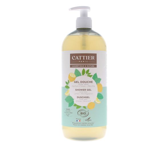 Gel douche Aloe vera citron menthe bio Cattier - flacon-pompe de 1 L