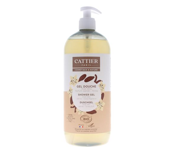 Gel douche Aloe vera vanille tonka bio Cattier - flacon-pompe de 1 L