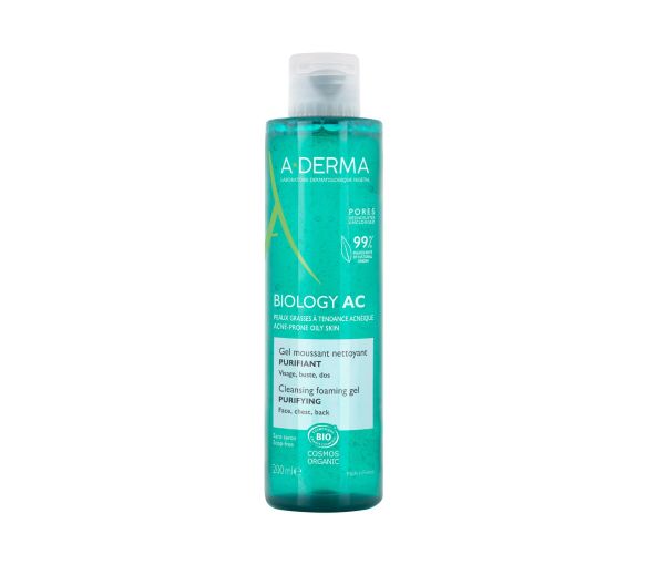 Biology AC Gel moussant nettoyant purifiant bio A-derma - flacon pompe de 200 ml - image 1