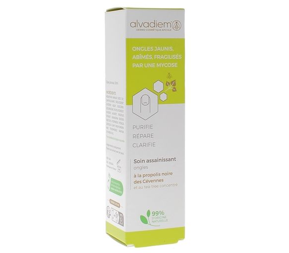 Soin assainissant ongles jaunes, abîmés, fragilisés par une mycose Alvadiem - tube pinceau de 10ml
