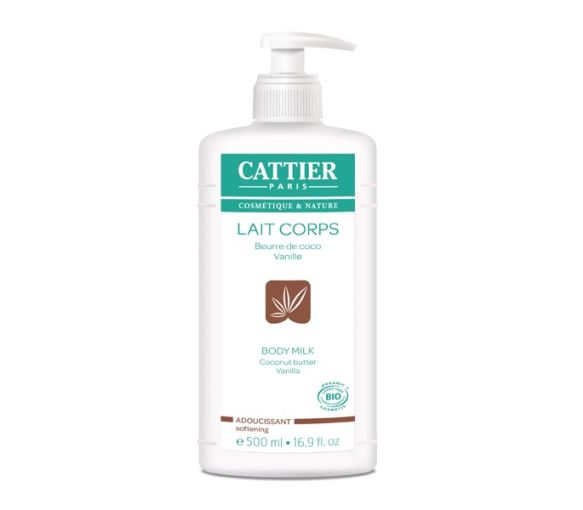 Lait corps adoucissant coco et vanille BIO Cattier - flacon-pompe de 500 ml