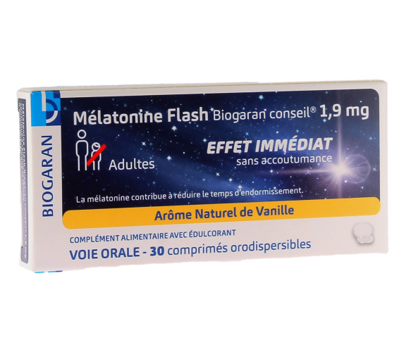 Mélatonine flash 1,9mg Biogaran - boite de 30 comprimés orodispersibles