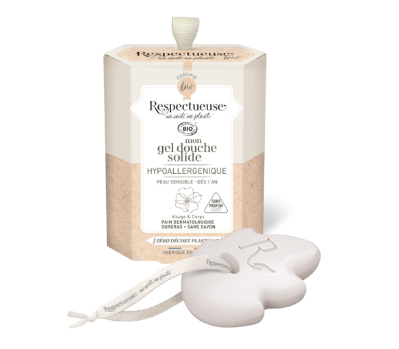 Mon gel douche solide hypoallergénique bio Respectueuse - pain de 75g