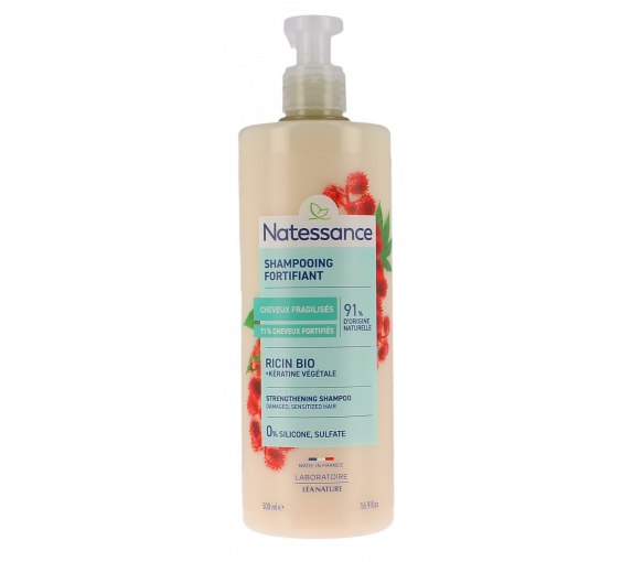 Shampooing fortifiant ricin bio & kératine végétale Natessance - flacon de 500ml - image 1