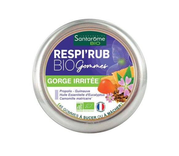 Respi'Rub gorge irritée bio Santarome - boîte de 45 gommes