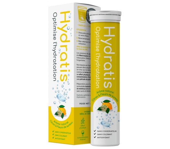 Solution d'hydratation goût citron & fleurs de sureau Hydratis - tube de 20 pastilles effervescentes - image 1
