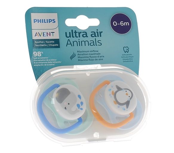 Sucettes Avent classic 0 à 6 mois Animals - lot de 2 sucettes