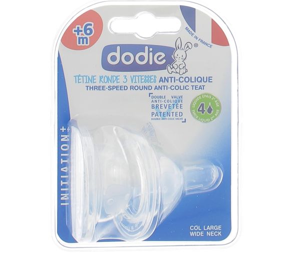 Tétines rondes 3 vitesses anti-colique +6 mois Dodie - 2 tétines