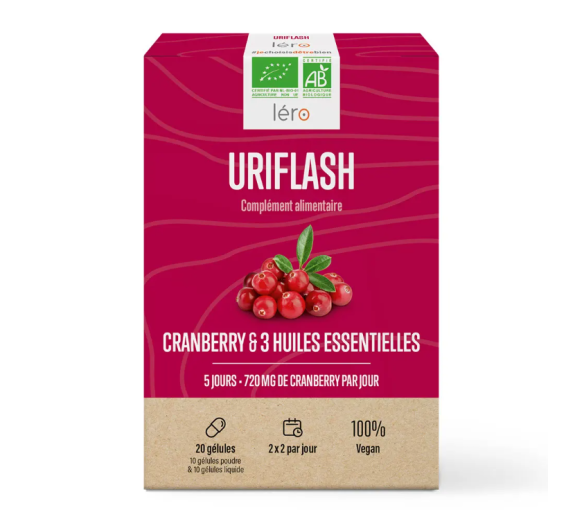 Uriflash cranberry & 3 huiles essentielles Léro - boîte de 20 gélules