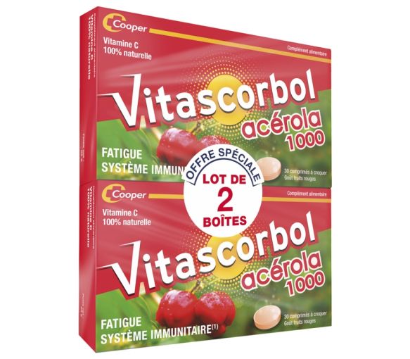 Vitascorbol Acérola 1000 goût fruits rouges - lot de 2 boites de 30 comprimés à croquer - image 1
