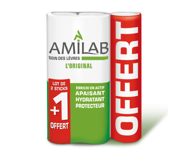 Stick à lèvres Amilab - lot de 2 sticks + 1 offert