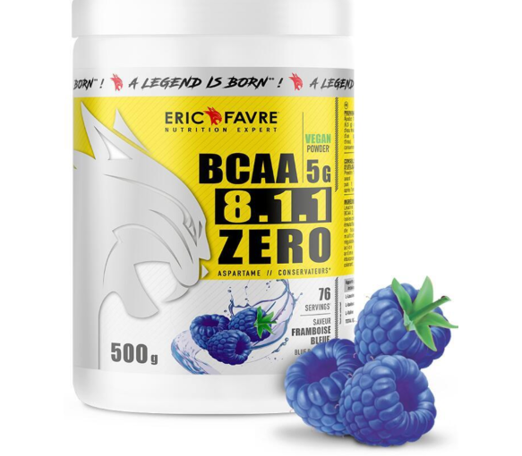 BCAA 8.1.1 zero saveur framboise bleue Eric Favre - pot de 500g