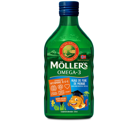 Oméga-3 huile de foie de morue arome multi-fruits Möller's - flacon de 250ml