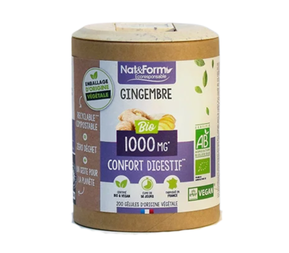 Gingembre confort digestif 100mg Nat&Form - pot de 90 gélules