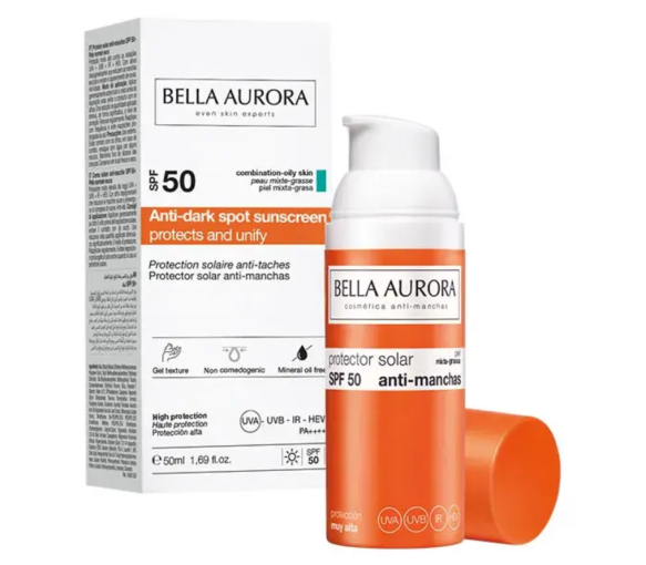 Crème solaire anti-taches SPF50 Bella Aurora - flacon-pompe de 50ml
