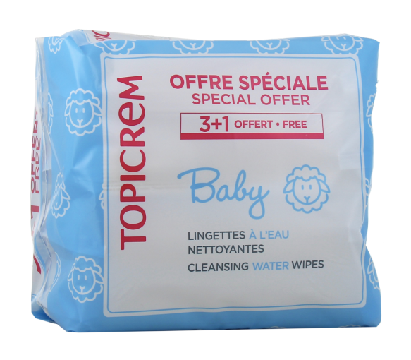 Lingettes nettoyantes à l'eau baby Topicrem - lot de 4x60 lingettes (offre spéciale 3+1 offert)