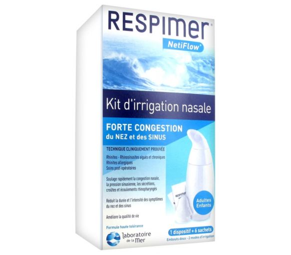 Netiflow Kit d'irrigation nasale pour forte congestion Respimer - 1 dispositif + 6 sachets
