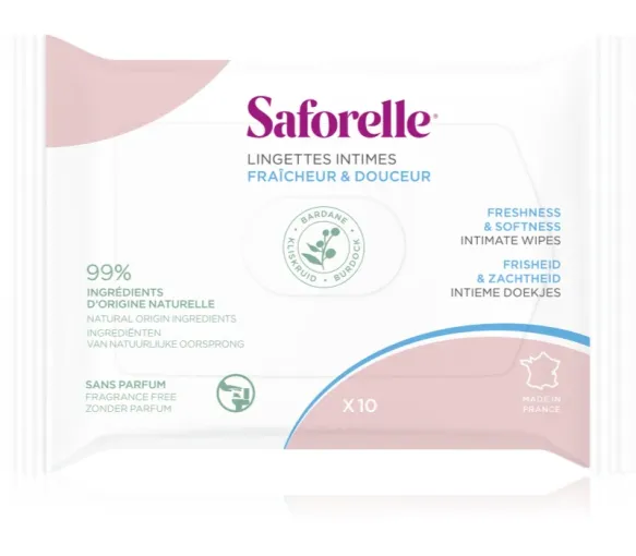 Lingettes intimes fraîcheur et douceur Saforelle - sachet de 10 lingettes