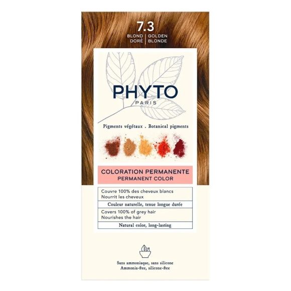 Coloration permanente 7.3 blond doré Phyto - lait révélateur et crème colorante de 50ml