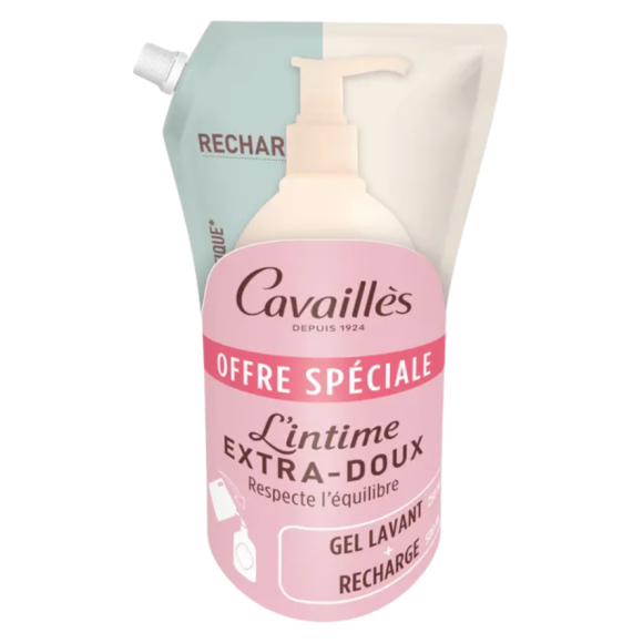 L'intime extra-doux offre spéciale gel lavant + recharge Rogé Cavaillès - flacon pompe de 250ml + éco-recharge de 500ml