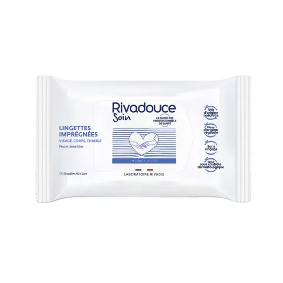 Lingettes imprégnées peaux sensibles Rivadouce - pack de 50 lingettes