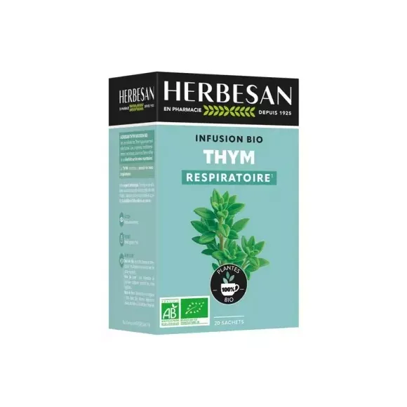 Infusion thym respiration bio Herbesan - boite de 20 sachets