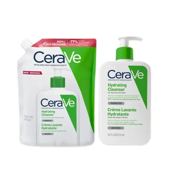 Crème lavante hydratante CeraVe - un flacon-pompe de 473ml et une éco-recharge de 473ml offre spéciale
