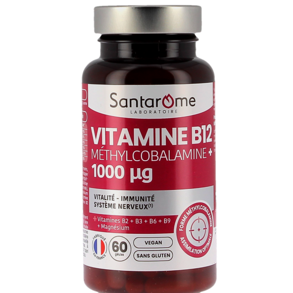 Vitamine B12 Méthylcobalamine+ 1000µg Santarome - pot de 60 gélules