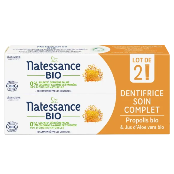 Dentifrice soin complet bio Natessance - lot de 2 tubes de 75 ml